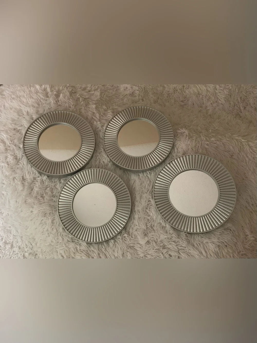 Source Unknown Silver Ribbed Round Wall Mirrors - Set of 4